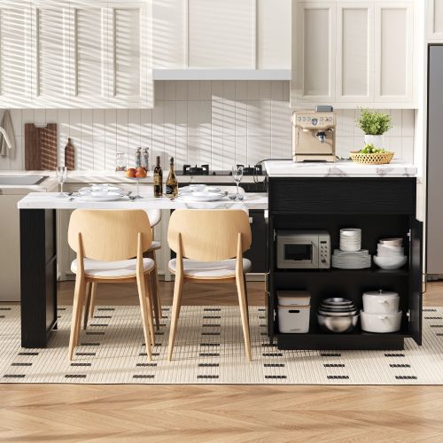 Îlot De Cuisine Avec Multiprises-table à Manger Extensible LED-bar-noir