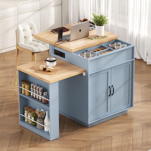 Îlot De Cuisine Avec Multiprises-table à Manger Extensible LED-bar-bleu