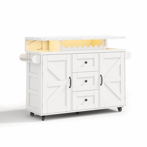 Îlot De Cuisine Mobile-avec Plan De Travail Rabattable-casier à Vin-chariot De Cuisine-blanc