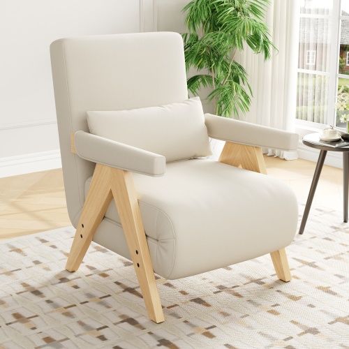 Fauteuil Convertible 3 En 1-canapé-lit-siège Rembourré-fauteuil Lounge-chaise Pliante-naturel