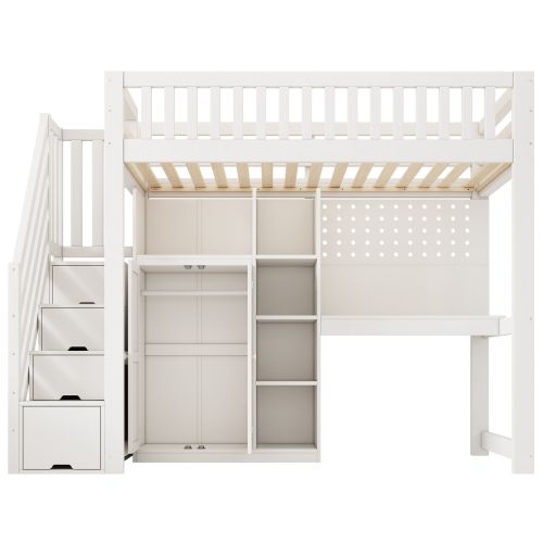 Lit Mezzanine 90x200cm-lit Enfant Avec Bureau, Armoire Échelle Et Penderie-ports USB/usb-c-blanc