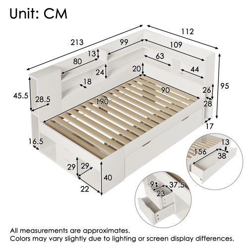 Lit 90x190 Cm-avec Station De Charge USB Et Type-c-lit Enfant LED Avec Sommier à Lattes-blanc