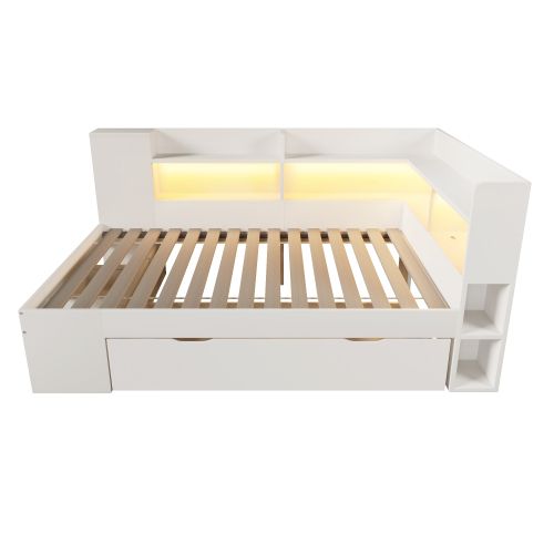 Lit 90x190 Cm-avec Station De Charge USB Et Type-c-lit Enfant LED Avec Sommier à Lattes-blanc
