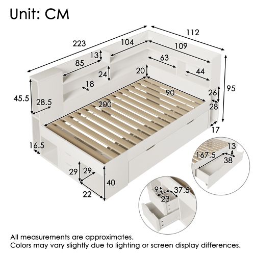 Lit 90x200 Cm-avec Station De Charge USB Et Type-c-lit Enfant LED Avec Sommier à Lattes-blanc