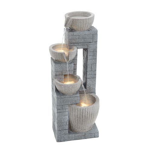 Bassin En Pierre à Plusieurs Niveaux De 80 Cm Avec Fontaine LED Pour Jardin, Terrasse-Gris Pierre