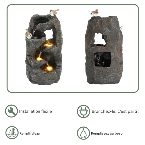Fontaine D'extérieur 47 Cm-LED-Pour Jardin-Décoration De Jardin-Terrasse Et Pelouse-Gris