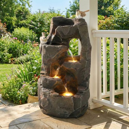 Fontaine D'extérieur 47 Cm-LED-Pour Jardin-Décoration De Jardin-Terrasse Et Pelouse-Gris