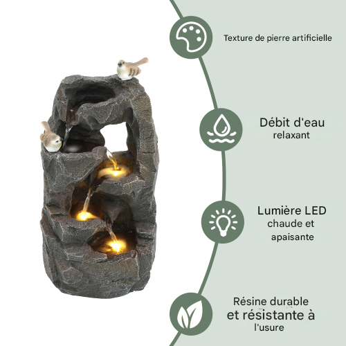 Fontaine D'extérieur 47 Cm-LED-Pour Jardin-Décoration De Jardin-Terrasse Et Pelouse-Gris