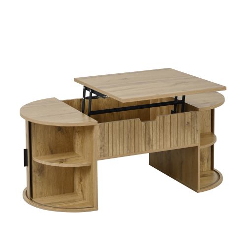 Table Basse à Hauteur Réglable-idéale Pour Le Salon-portes Coulissantes-naturel