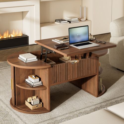 Table Basse à Hauteur Réglable-idéale Pour Le Salon-portes Coulissantes-noyer