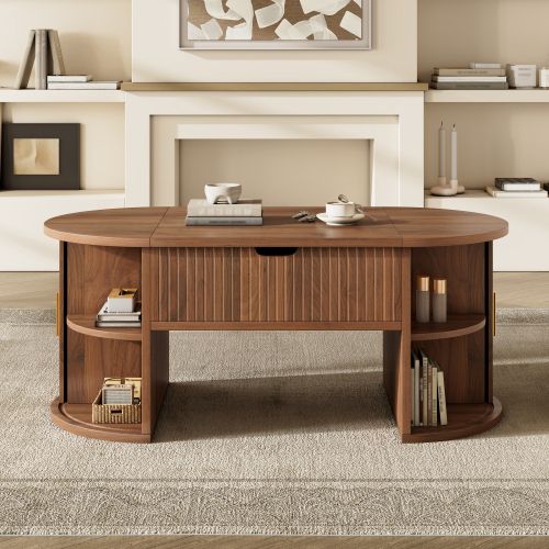 Table Basse à Hauteur Réglable-idéale Pour Le Salon-portes Coulissantes-noyer