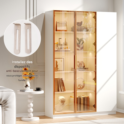 Vitrine Vitrée De 165cm-trois Portes Avec Éclairage LED-sécurité-dispositif Anti-basculement-blanc
