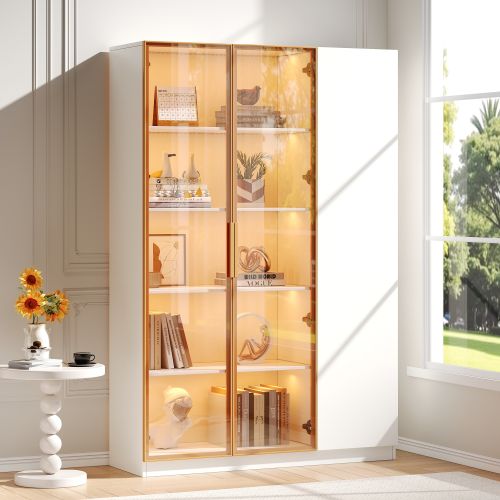 Vitrine Vitrée De 165cm-trois Portes Avec Éclairage LED-sécurité-dispositif Anti-basculement-blanc