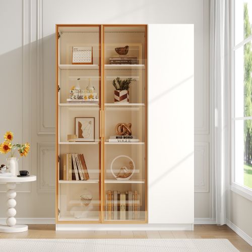 Vitrine Vitrée De 165cm-trois Portes Avec Éclairage LED-sécurité-dispositif Anti-basculement-blanc