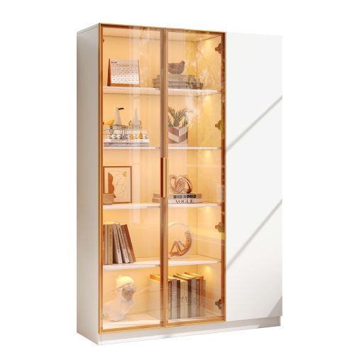 Vitrine Vitrée De 165cm-trois Portes Avec Éclairage LED-sécurité-dispositif Anti-basculement-blanc