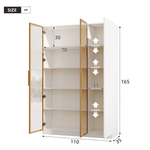 Vitrine Vitrée De 165cm-trois Portes Avec Éclairage LED-sécurité-dispositif Anti-basculement-blanc