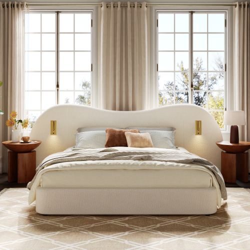 Lit 180 X 200 Cm-lit Double-sommier à Lattes-avec Port USB Et Lampe De Lecture-blanc.