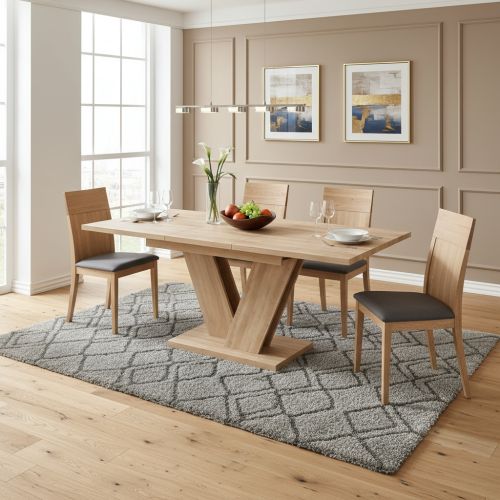 Table à Manger Extensible 140-180cm-pieds En V-pour 4 à 6 Personnes-structure Robuste 60kg-chêne