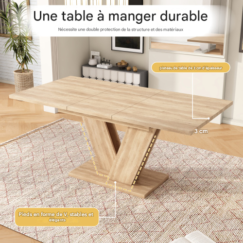 Table à Manger Extensible 140-180cm-pieds En V-pour 4 à 6 Personnes-structure Robuste 60kg-chêne