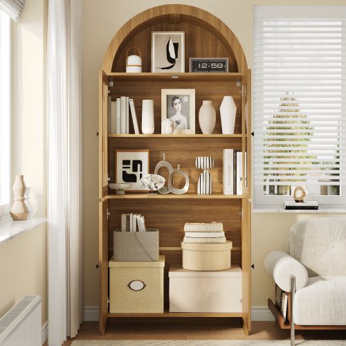 Vitrine à Portes Vitrées-buffet à Plateau Arqué-meuble De Salon-naturel