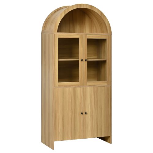Vitrine à Portes Vitrées-buffet à Plateau Arqué-meuble De Salon-naturel