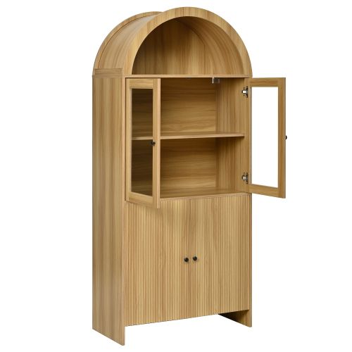 Vitrine à Portes Vitrées-buffet à Plateau Arqué-meuble De Salon-naturel