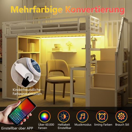 Lit 90 X 200 Cm-lit Mezzanine En Fer-avec Bureau-led-blanc