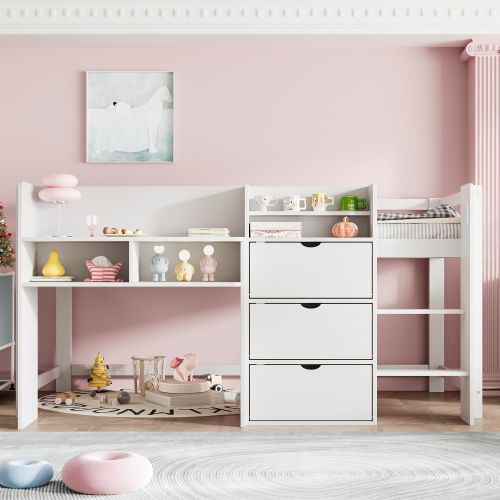 Lit Mi-hauteur 90 X 200 Cm-lit 90 X 200 Cm-nombreux Rangements-espace De Jeu Sous Le Lit-blanc