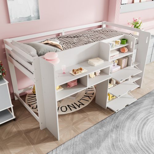 Lit Mi-hauteur 90 X 200 Cm-lit 90 X 200 Cm-nombreux Rangements-espace De Jeu Sous Le Lit-blanc
