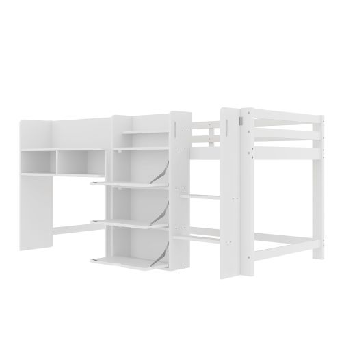 Lit Mi-hauteur 90 X 200 Cm-lit 90 X 200 Cm-nombreux Rangements-espace De Jeu Sous Le Lit-blanc