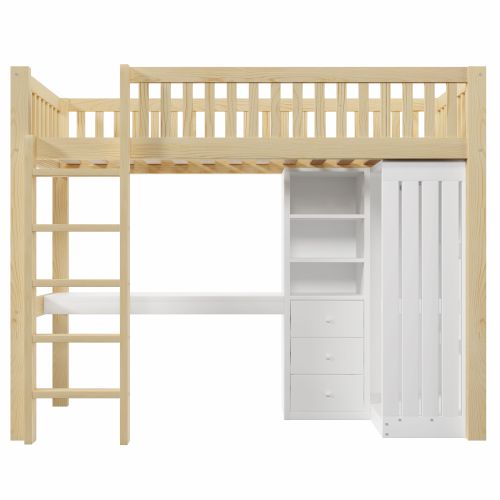 Lit 90 X 200 Cm-lit Mezzanine-bureau-armoire-3 Tiroirs-naturel