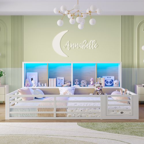 Lit Enfant 140x200 Cm-lit De Jour LED Avec Barrière-plateforme-sommier à Lattes-blanc