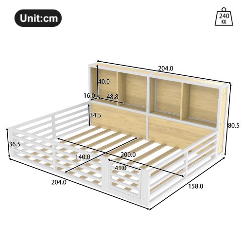 Lit Enfant 140x200 Cm-lit De Jour LED Avec Barrière-plateforme-sommier à Lattes-blanc