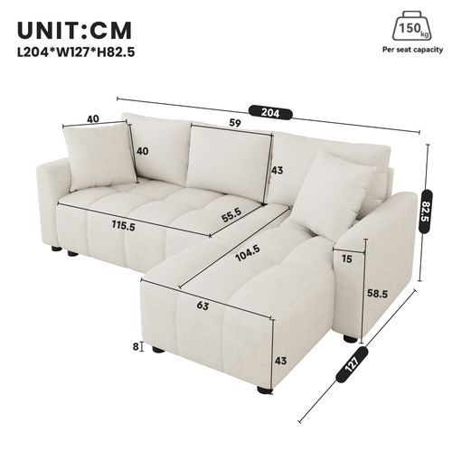 Canapé Angle Fixe 3 Places En Forme De L Beige