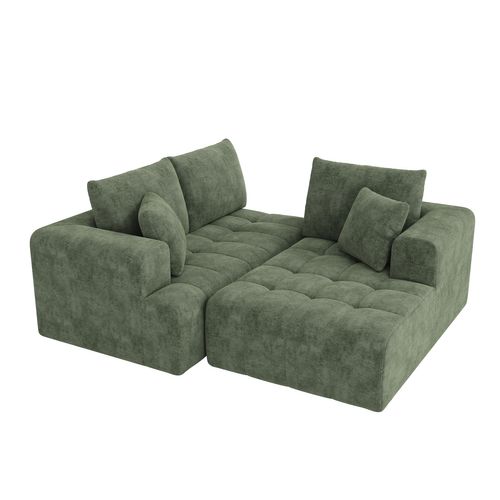 Canapé angle fixe 4 Places En Forme De L Librement Combinables Vert