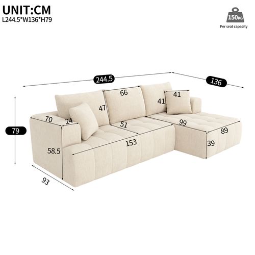 Canapé angle fixe 4 Places En Forme De L Librement Combinables Beige