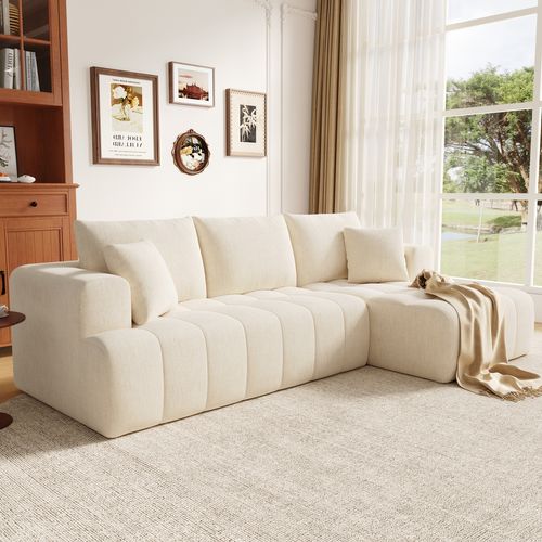 Canapé angle fixe 4 Places En Forme De L Librement Combinables Beige