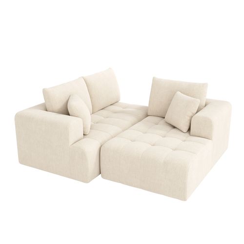 Canapé angle fixe 4 Places En Forme De L Librement Combinables Beige