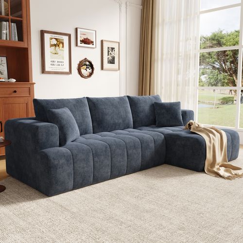 Canapé angle fixe 4 Places En Forme De L Librement Combinables Bleu