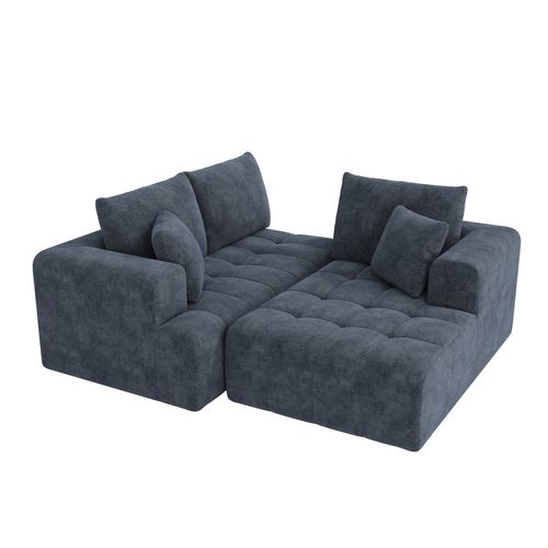 Canapé angle fixe 4 Places En Forme De L Librement Combinables Bleu