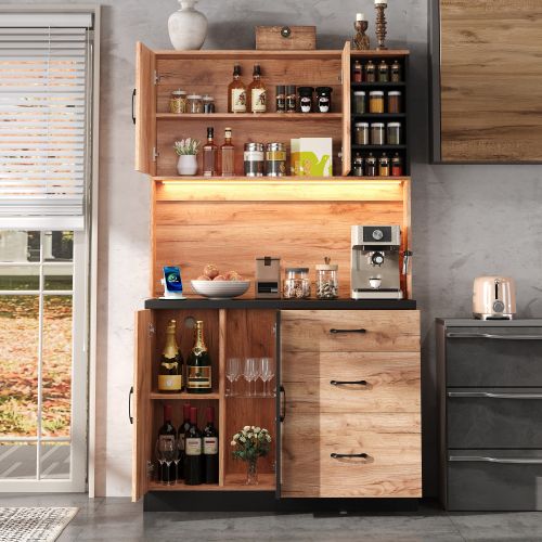 Meuble De Cuisine-armoire Haute 180 Cm-buffet De Cuisine LED-prise Standard Européenne-noir