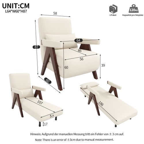 Fauteuil Convertible 3 En 1-canapé-lit-siège Rembourré-fauteuil Lounge-chaise Pliante-brun