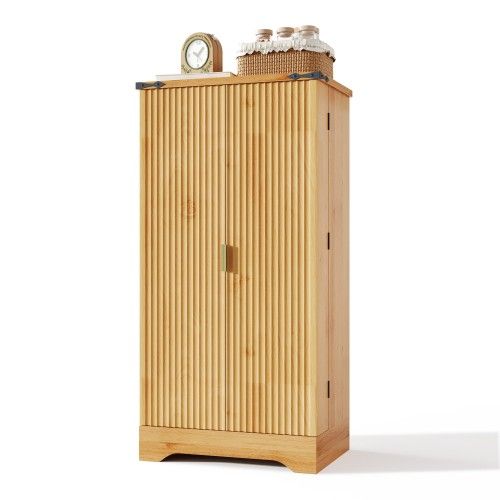 Meuble De Cuisine 120x60.5x40cm-led-buffet De Cuisine Avec Étagères Réglables-en Bois-naturel