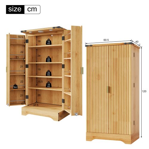 Meuble De Cuisine 120x60.5x40cm-led-buffet De Cuisine Avec Étagères Réglables-en Bois-naturel