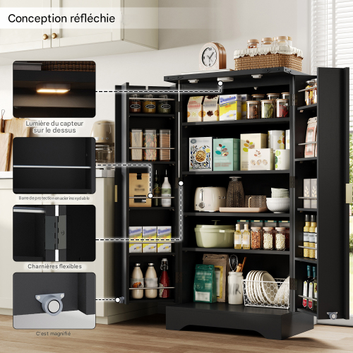 Meuble De Cuisine 120x60.5x40cm-led-buffet De Cuisine Avec Étagères Réglables-en Bois-noir