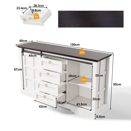 Buffet De 150 X 40 X 85 Cm-meuble De Cuisine Avec Étagères Réglables-en Bois-noir