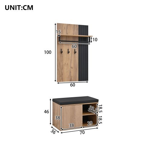 Banc à Chaussures-meuble D'entrée-meuble à Chaussures-assise Confortable-noir Et Naturel