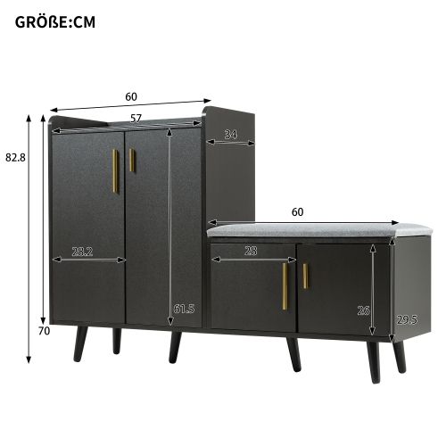 Banc à Chaussures-meuble à Chaussures 120*34*82 Cm-assise Confortable-noir