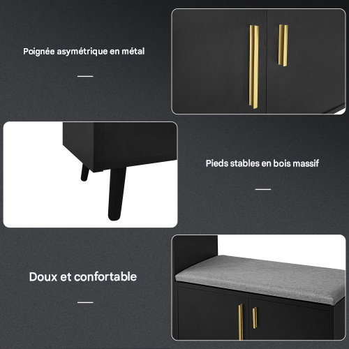 Banc à Chaussures-meuble à Chaussures 120*34*82 Cm-assise Confortable-noir