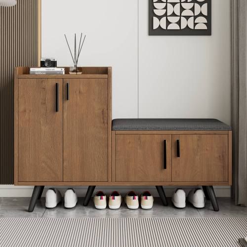 Banc à Chaussures-meuble à Chaussures 120*34*82 Cm-assise Confortable-en Noyer